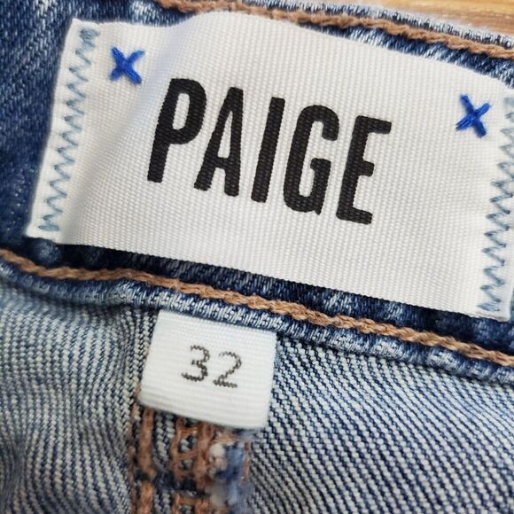 Paige High Rise Sarah Jeans Sz 32 Straight Ankle Contrast Denim Magda Button Fly - Picture 10 of 14